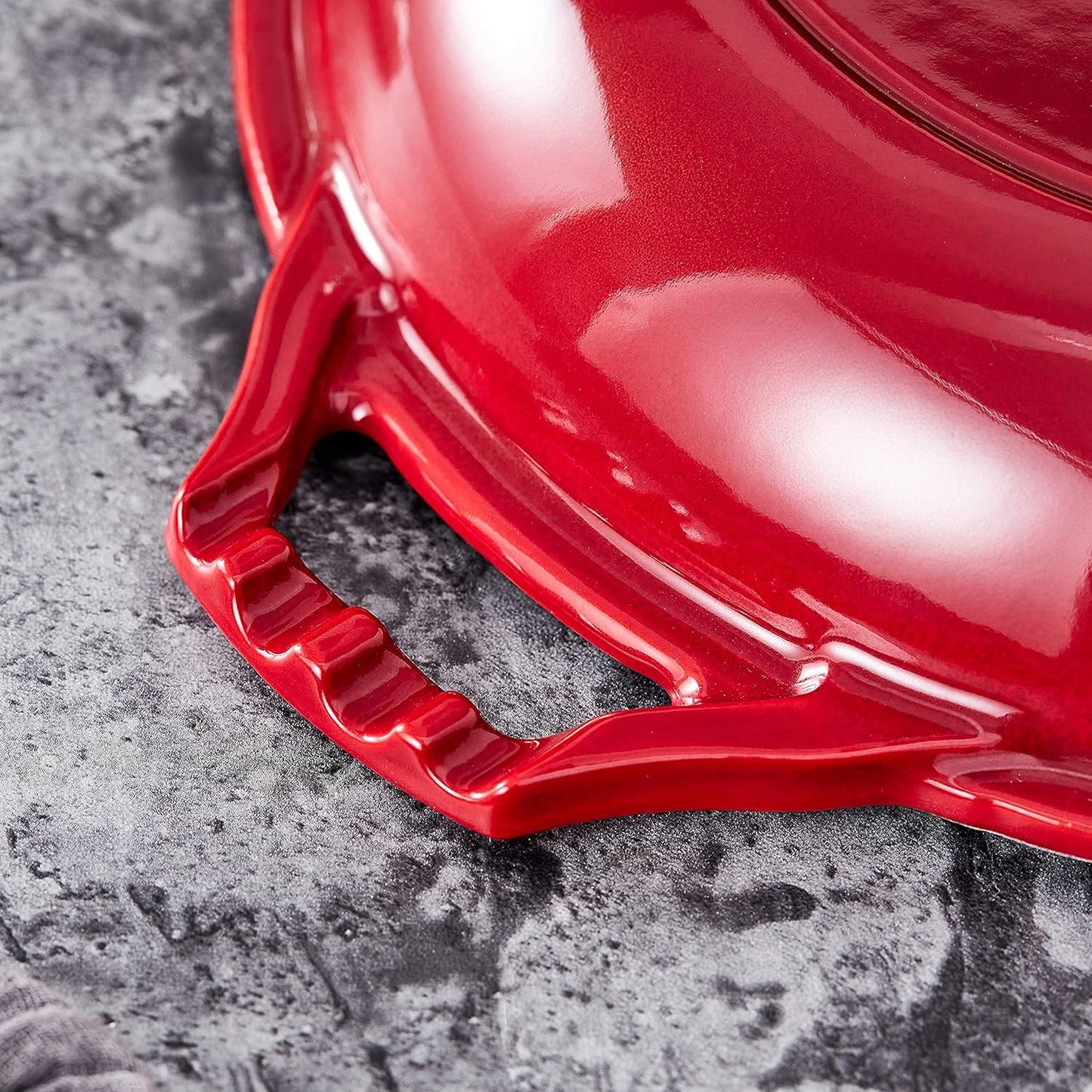 2-In-1 Enameled Cast Iron Dutch Oven Pot with Handles - 7 Quart Cast Iron Skillet Lid - Oval Dutch Oven for Bread Baking, Braising, Stews and Casserole Dishes - Durable Cookware - Red