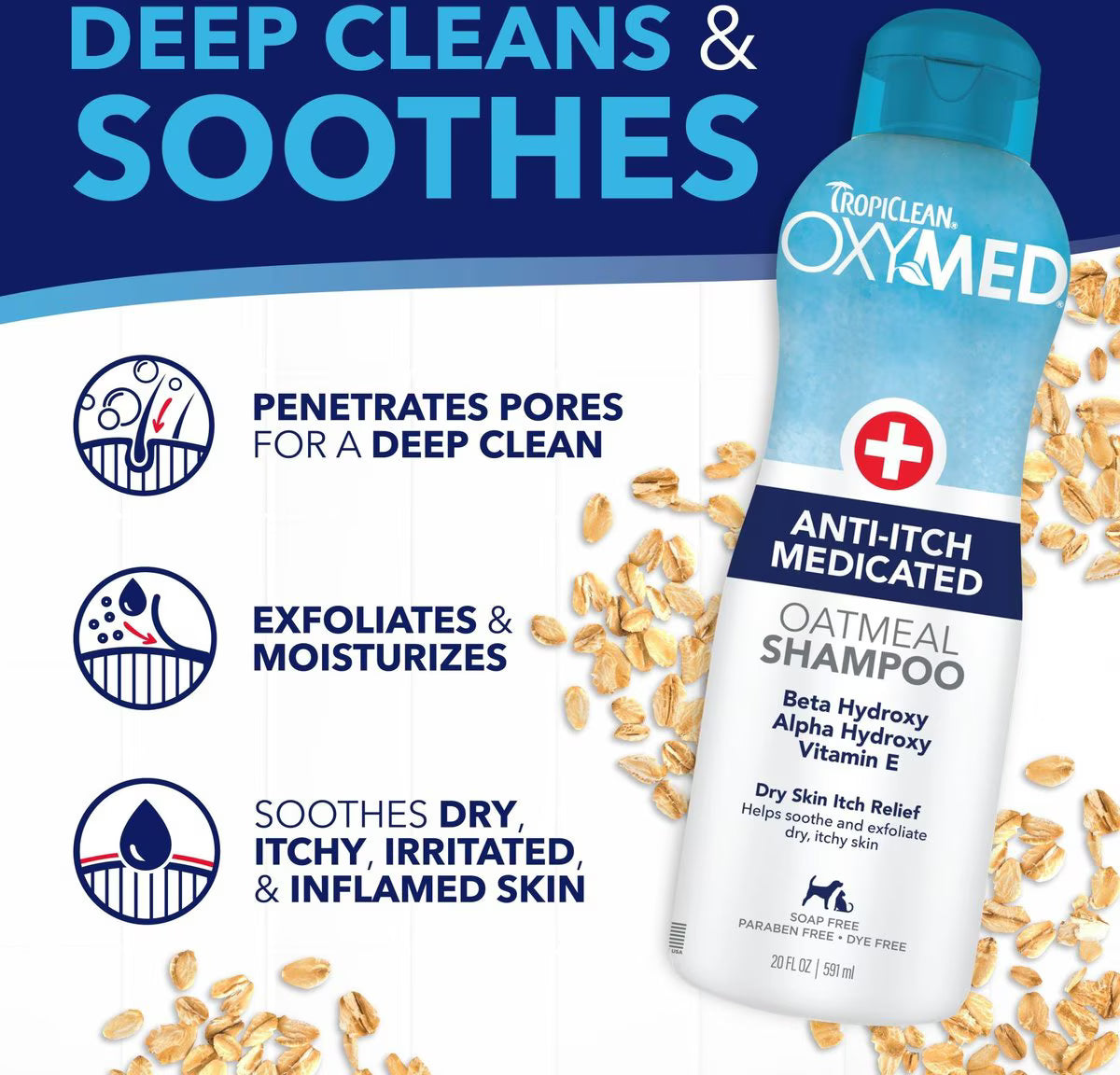 TropiClean OxyMed Medicated Anti-Itch Dog Shampoo, 20-fl oz bottle