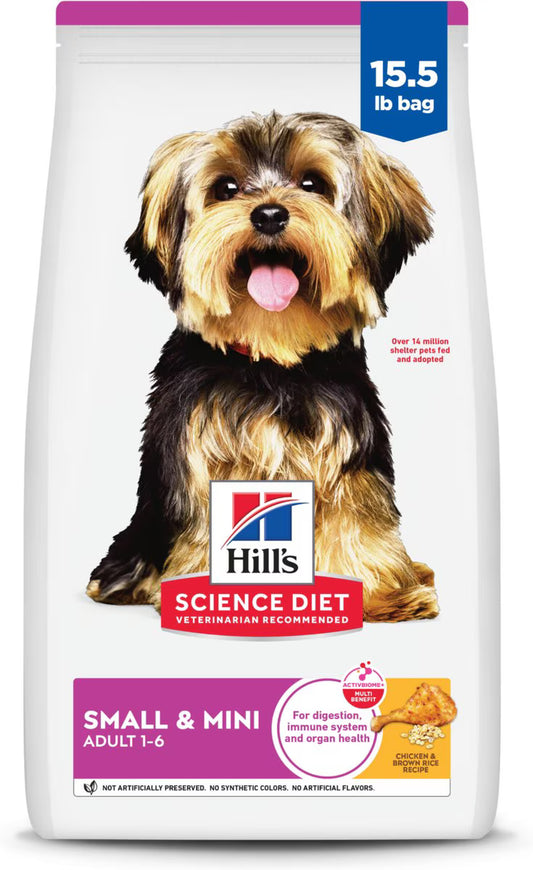 Hill's Science Diet Adult Small Breed & Mini Breed Chicken Meal & Rice Recipe Dry Dog Food, 15.5-lb bag
