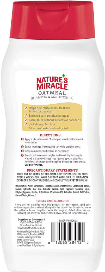 Nature's Miracle Oatmeal Dog Shampoo, 16-fl oz bottle, Pistachio Cream Scent
