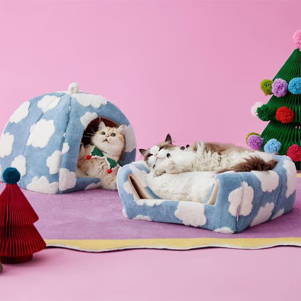 Lesure 2-in-1 Cat Cave Bed – Medium and Large | Convertible Covered & Open Pet Bed for Cats