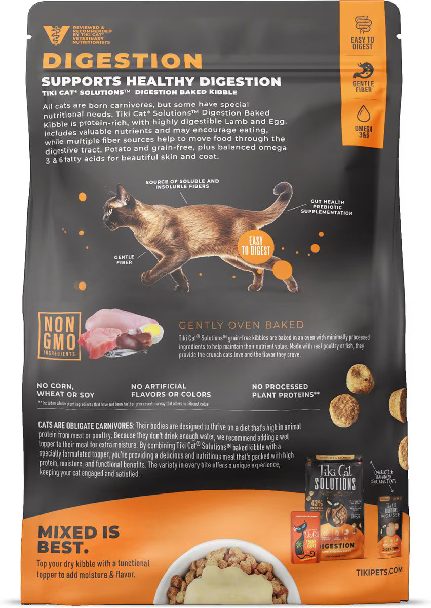 Tiki Cat Solutions Digestion Lamb & Egg Grain-Free Dry Cat Food, 2.8-lb bag