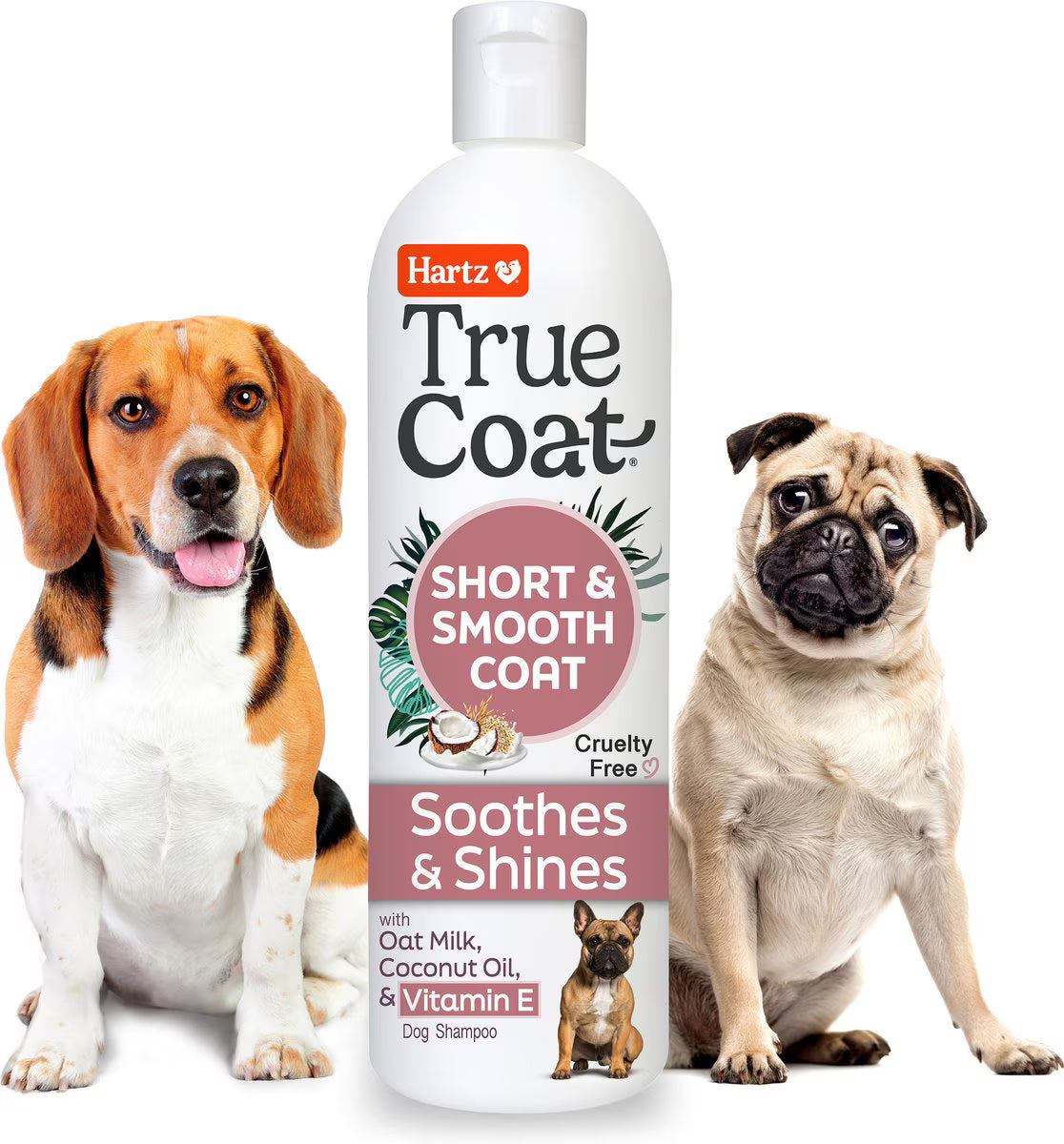 Hartz True Coat Short & Smooth Soothes & Shines with Oat Milk, Coconut Oil & Vitamin E Dog Shampoo, 16-fl oz bottle