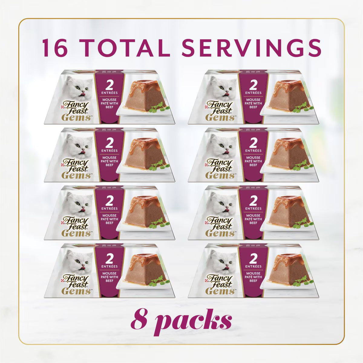Fancy Feast Gems Mousse Beef & a Halo of Savory Gravy Pate Wet Cat Food, 2-oz tray, 16 count