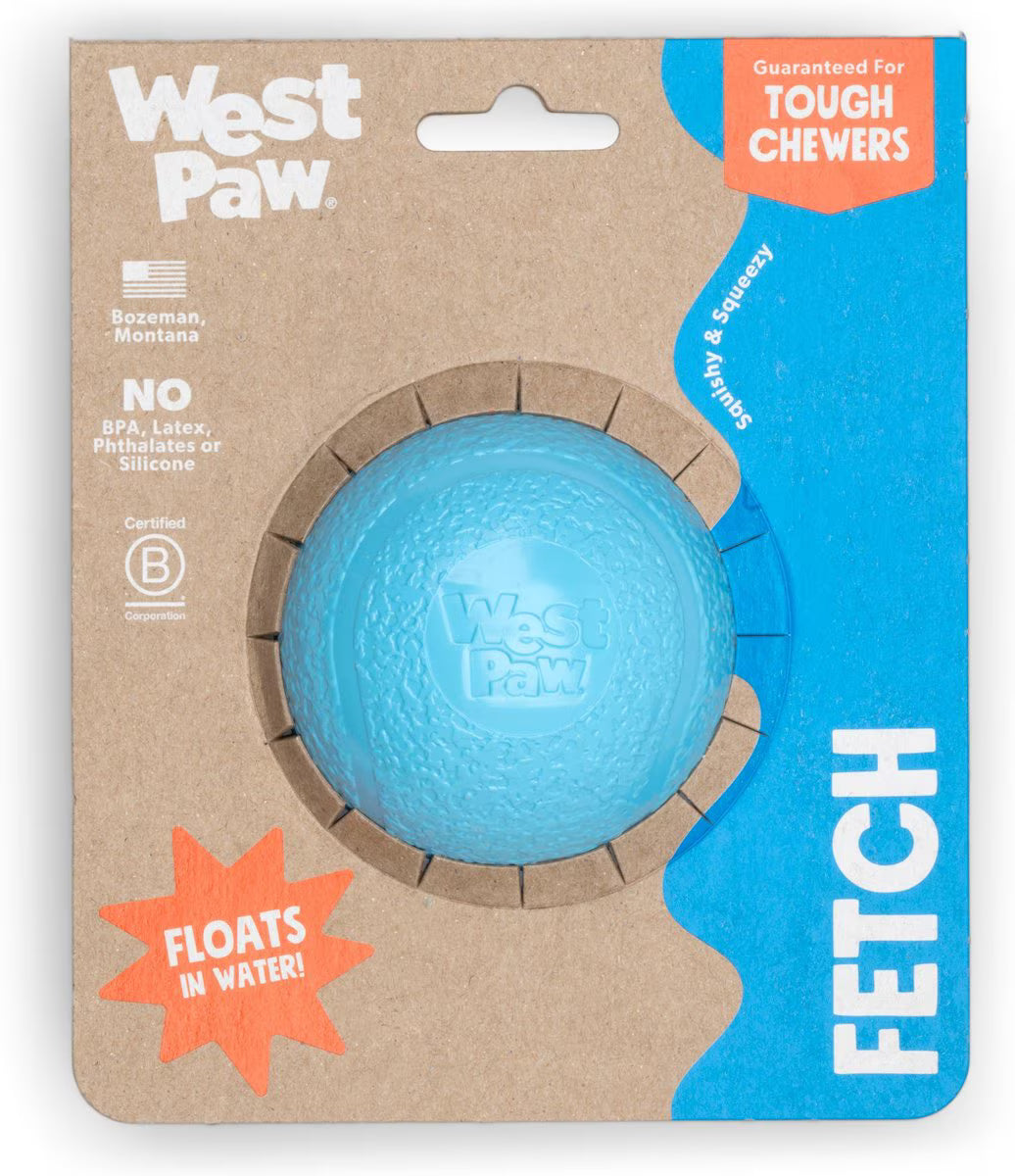 West Paw Boundr Ball Dog Fetch Chew Toy, Aqua Blue, Large