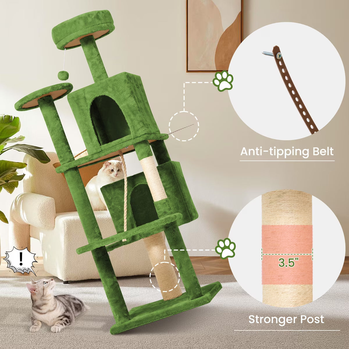 TSCOMON Multi-Level 58-in Plush Cat Tree & Condo, Green