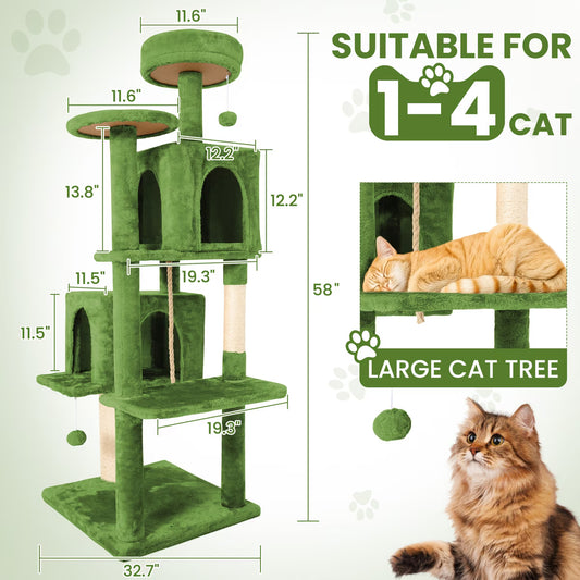 TSCOMON Multi-Level 58-in Plush Cat Tree & Condo, Green
