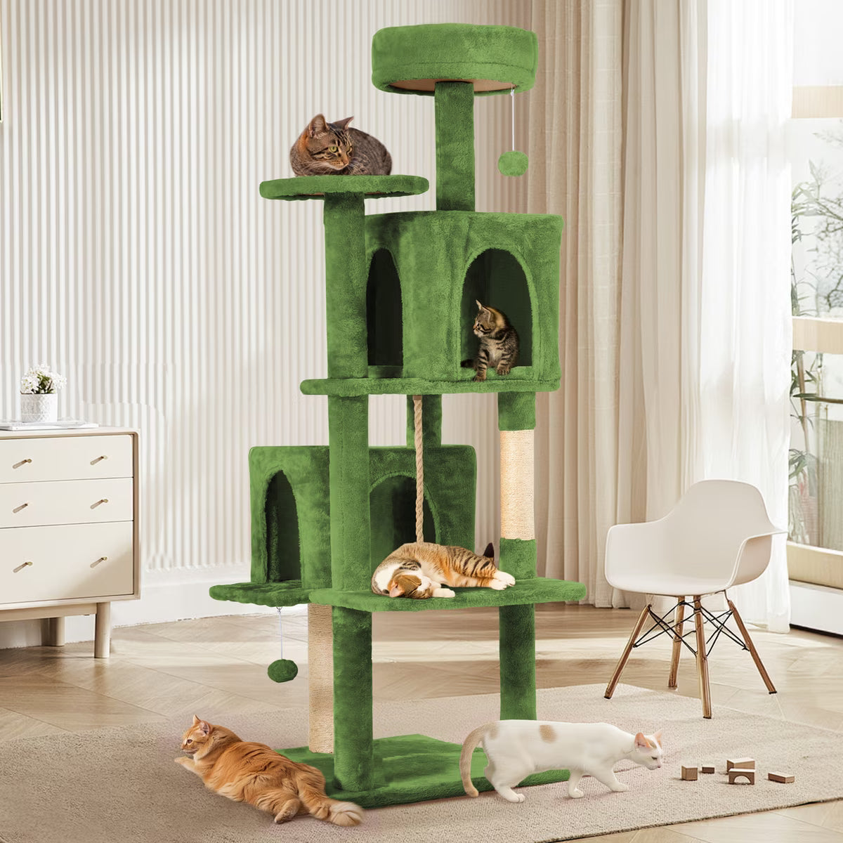 TSCOMON Multi-Level 58-in Plush Cat Tree & Condo, Green