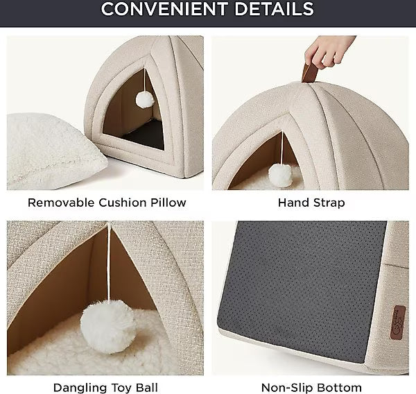 Bedsure 2-in-1 Cat Cave Bed – Convertible Covered & Open Pet Bed for Cats , Cozy Indoor Hideaway