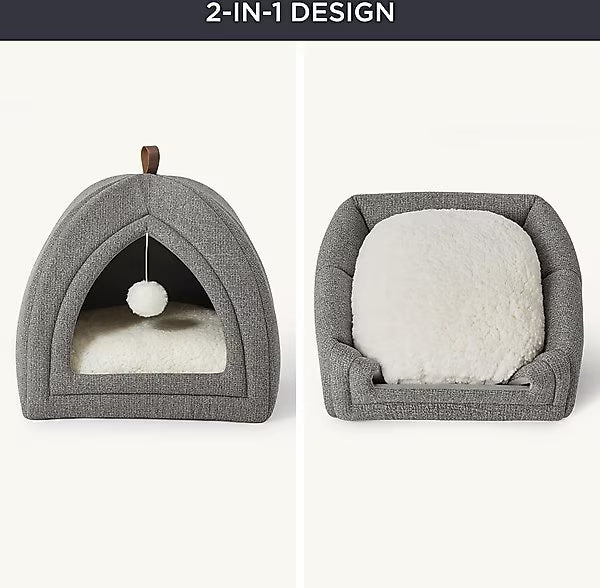 Bedsure 2-in-1 Cat Cave Bed – Convertible Covered & Open Pet Bed for Cats , Cozy Indoor Hideaway