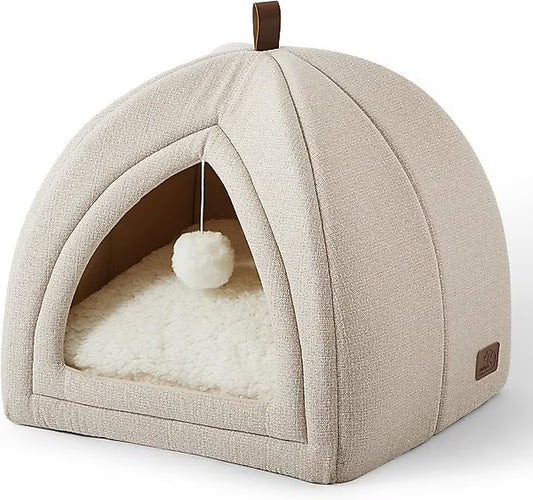 Bedsure 2-in-1 Cat Cave Bed – Convertible Covered & Open Pet Bed for Cats , Cozy Indoor Hideaway