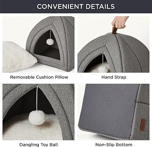 Bedsure 2-in-1 Cat Cave Bed – Convertible Covered & Open Pet Bed for Cats , Cozy Indoor Hideaway