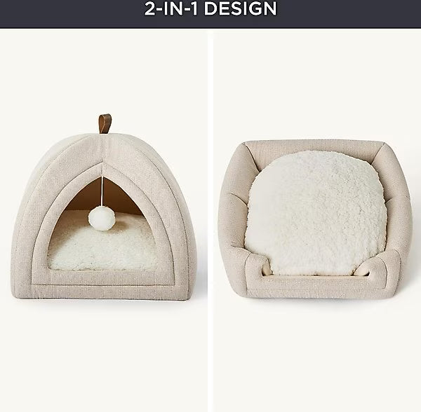 Bedsure 2-in-1 Cat Cave Bed – Convertible Covered & Open Pet Bed for Cats , Cozy Indoor Hideaway