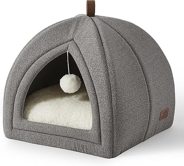 Bedsure 2-in-1 Cat Cave Bed – Convertible Covered & Open Pet Bed for Cats , Cozy Indoor Hideaway