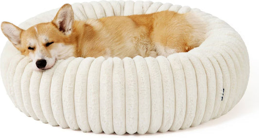 Bedsure Donut Bolster Dog Bed with Removable Cover, Cream, Medium