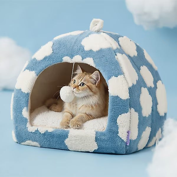 Lesure 2-in-1 Cat Cave Bed – Medium and Large | Convertible Covered & Open Pet Bed for Cats
