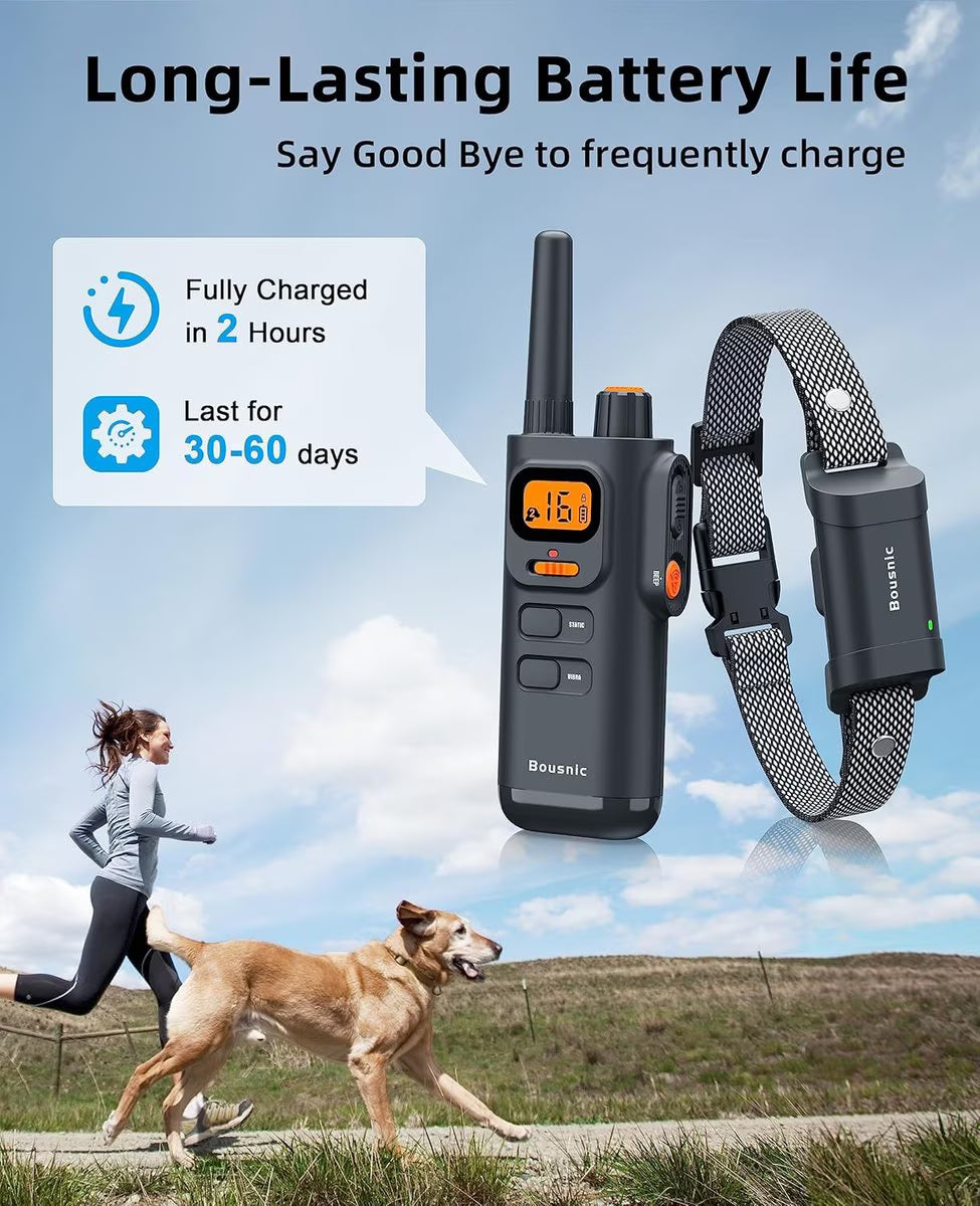 Bousnic 4000FT Extra Long Remote Range Waterproof Rechargeable Electronic Training Dog Collar, Grey