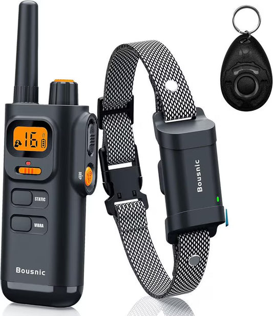 Bousnic 4000FT Extra Long Remote Range Waterproof Rechargeable Electronic Training Dog Collar, Grey