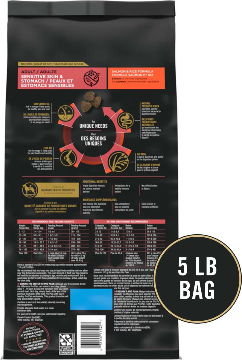 Purina Pro Plan Adult Sensitive Skin & Stomach Salmon & Rice Formula Dry Dog Food, 4-lb bag
