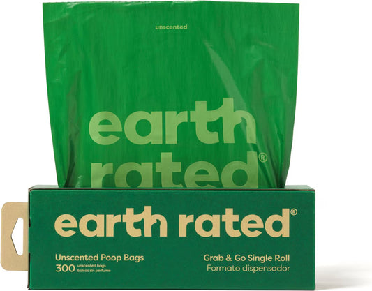 Earth Rated Dog Poop Bags, Thick Grab & Go Single Roll, Unscented, 300 Bags