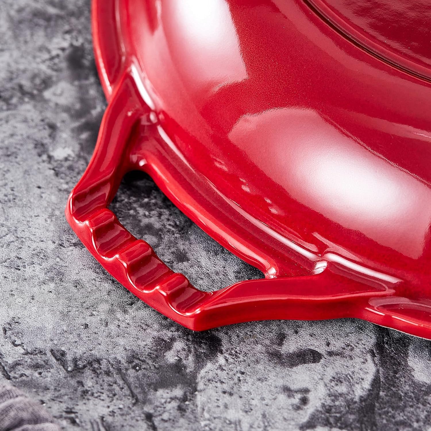 2-In-1 Enameled Cast Iron Dutch Oven Pot with Handles - 7 Quart Cast Iron Skillet Lid - Oval Dutch Oven for Bread Baking, Braising, Stews and Casserole Dishes - Durable Cookware - Red