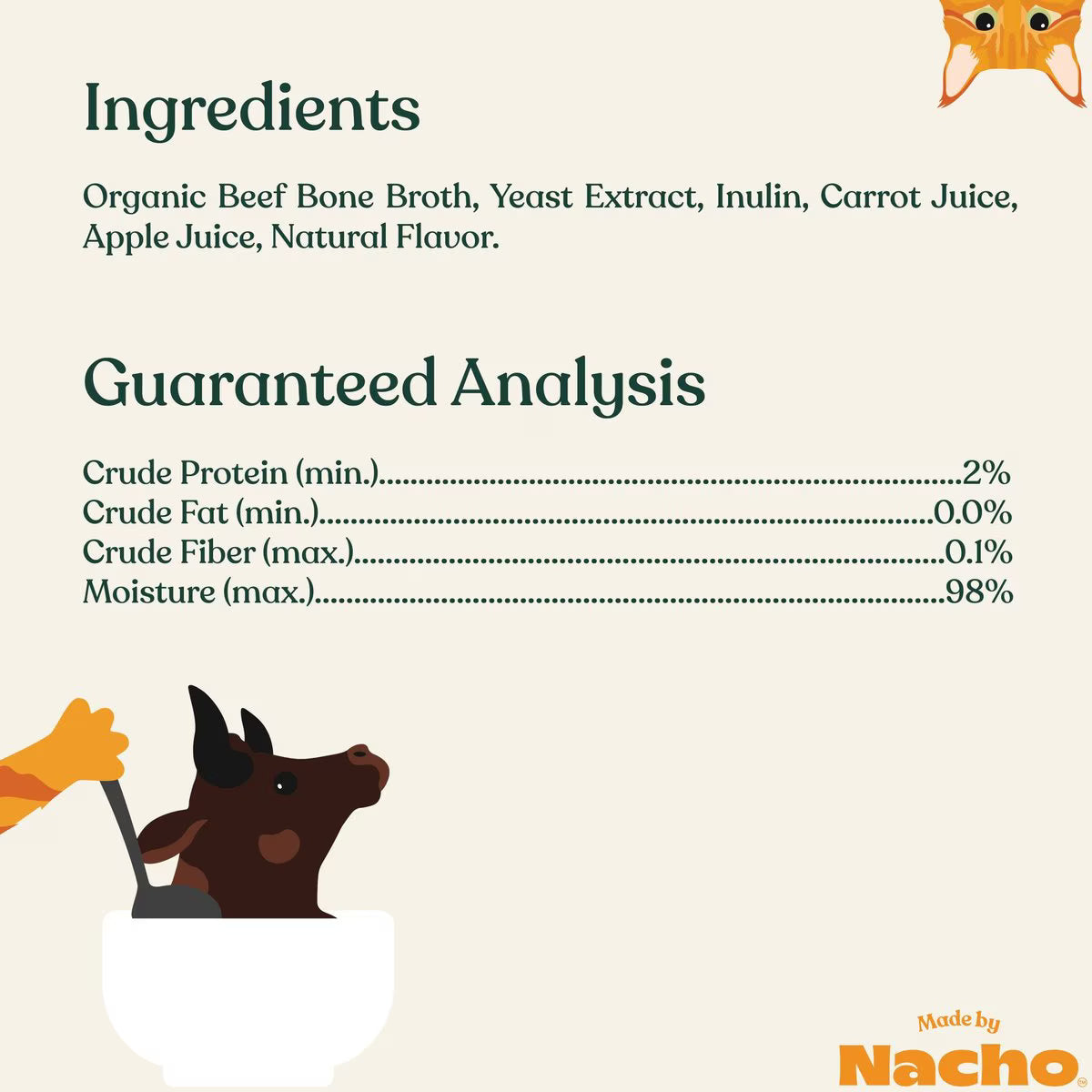 Made by Nacho Beef Bone Broth Grain- Free Wet Cat Food Topper, 11-oz carton