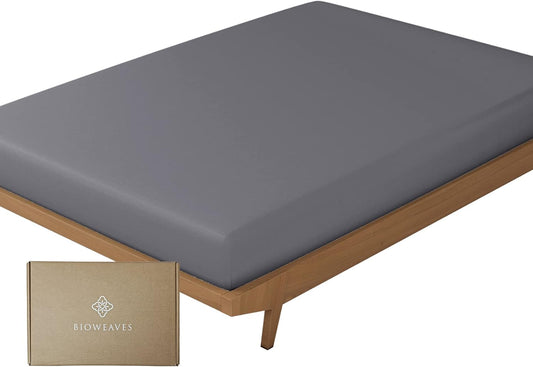 100% Organic Cotton 1 Fitted Sheet Queen Size Only | 300 Thread Count Sateen Weave GOTS Certified with Deep Pocket - Gray