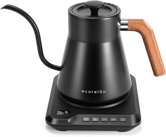 Gooseneck Electric Kettle, ±1℉ Temperature Control Pour over Kettle for Coffee, Tea & Water, Stainless Steel 1200 W Keep Warm OLED Display 1 L (Black)