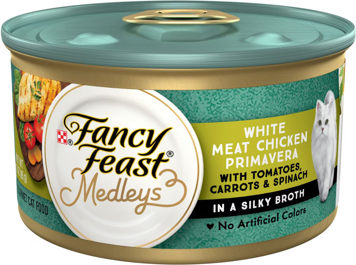 Fancy Feast Medleys White Meat Chicken Primavera Canned Cat Food, 3-oz, case of 24