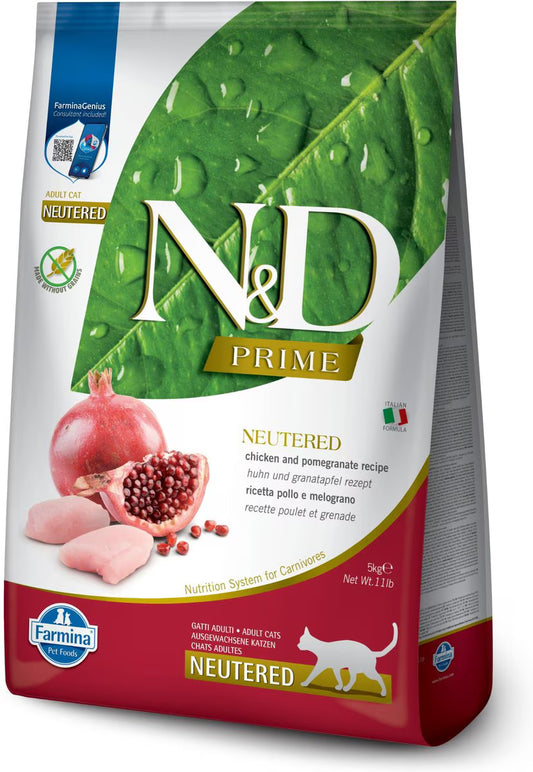 Farmina N&D Prime Chicken & Pomegranate Recipe Neutered Adult Cat Dry Food, 11-lb bag