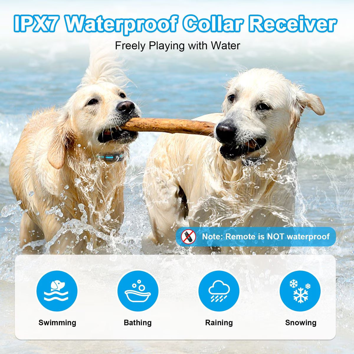 Bousnic Remote Waterproof Dog Training Collar, 3300-ft, Blue, 2 count