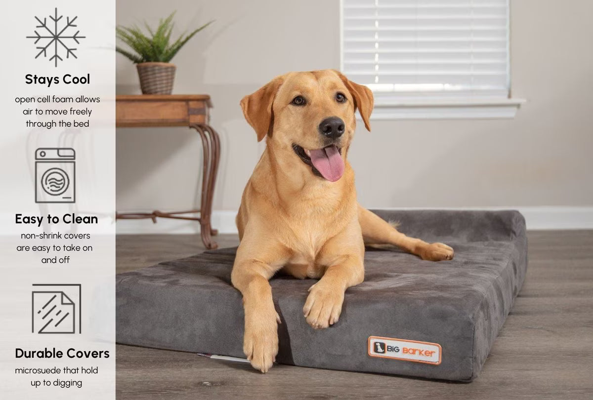 Big Barker Jr. Pillow Top with Headrest Orthopedic Dog Bed, Chocolate, Small
