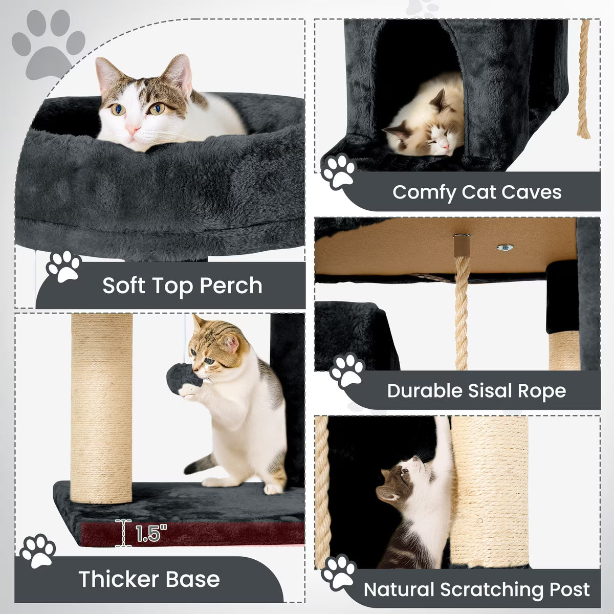 TSCOMON Multi-Level 58-in Plush Cat Tree & Condo, Deep Grey