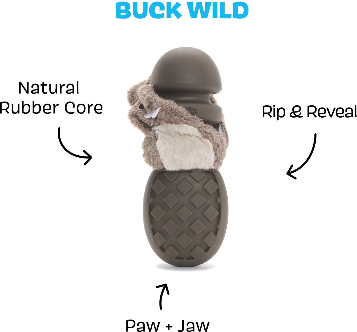 BARK Buck Wild Interactive Tough Dog Toy, Grey, Large