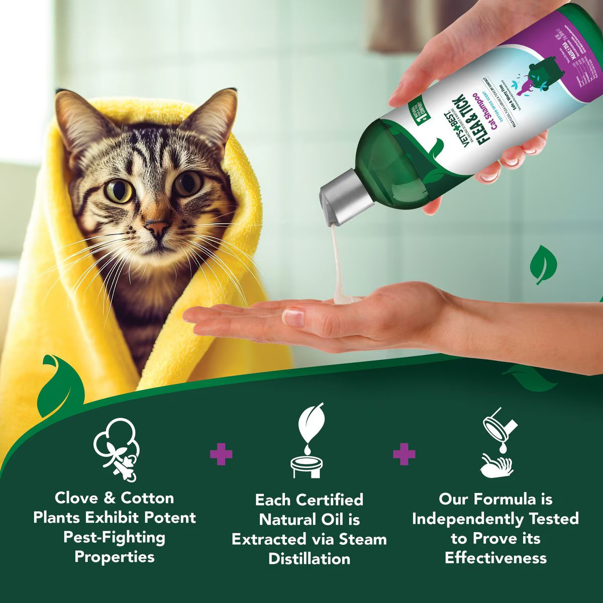 Vet's Best Plant Based Formula Flea & Tick Natural Cat Shampoo, 12-fl oz bottle