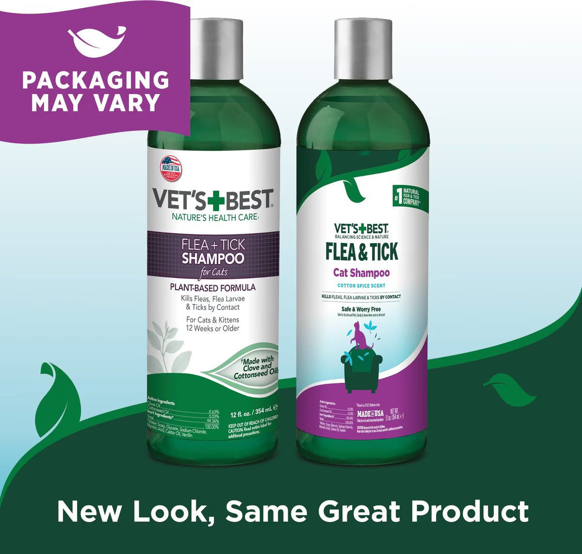 Vet's Best Plant Based Formula Flea & Tick Natural Cat Shampoo, 12-fl oz bottle