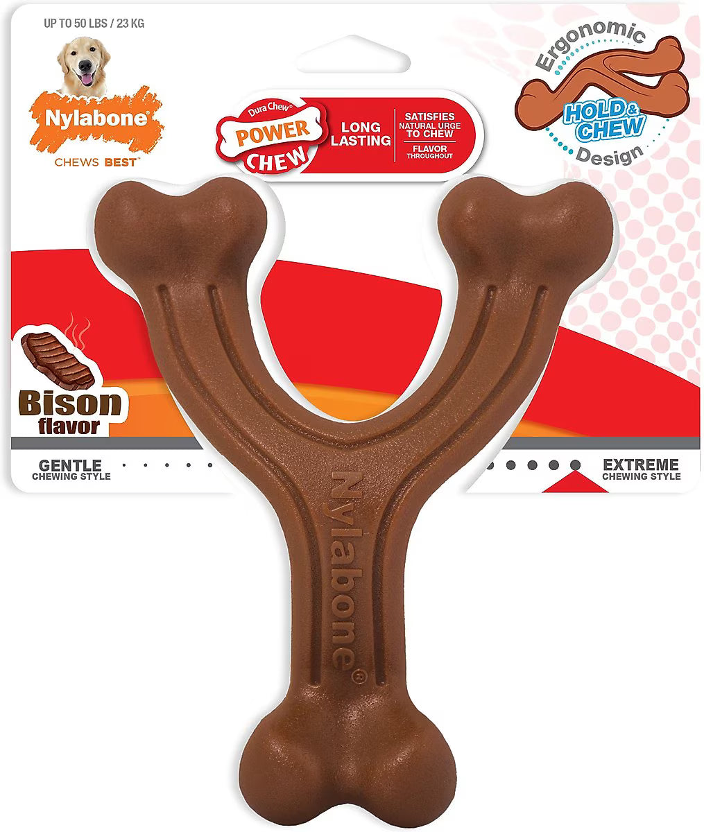 Nylabone Ergonomic Hold & Chew Wishbone Power Chew Durable Dog Toy Bison, Large