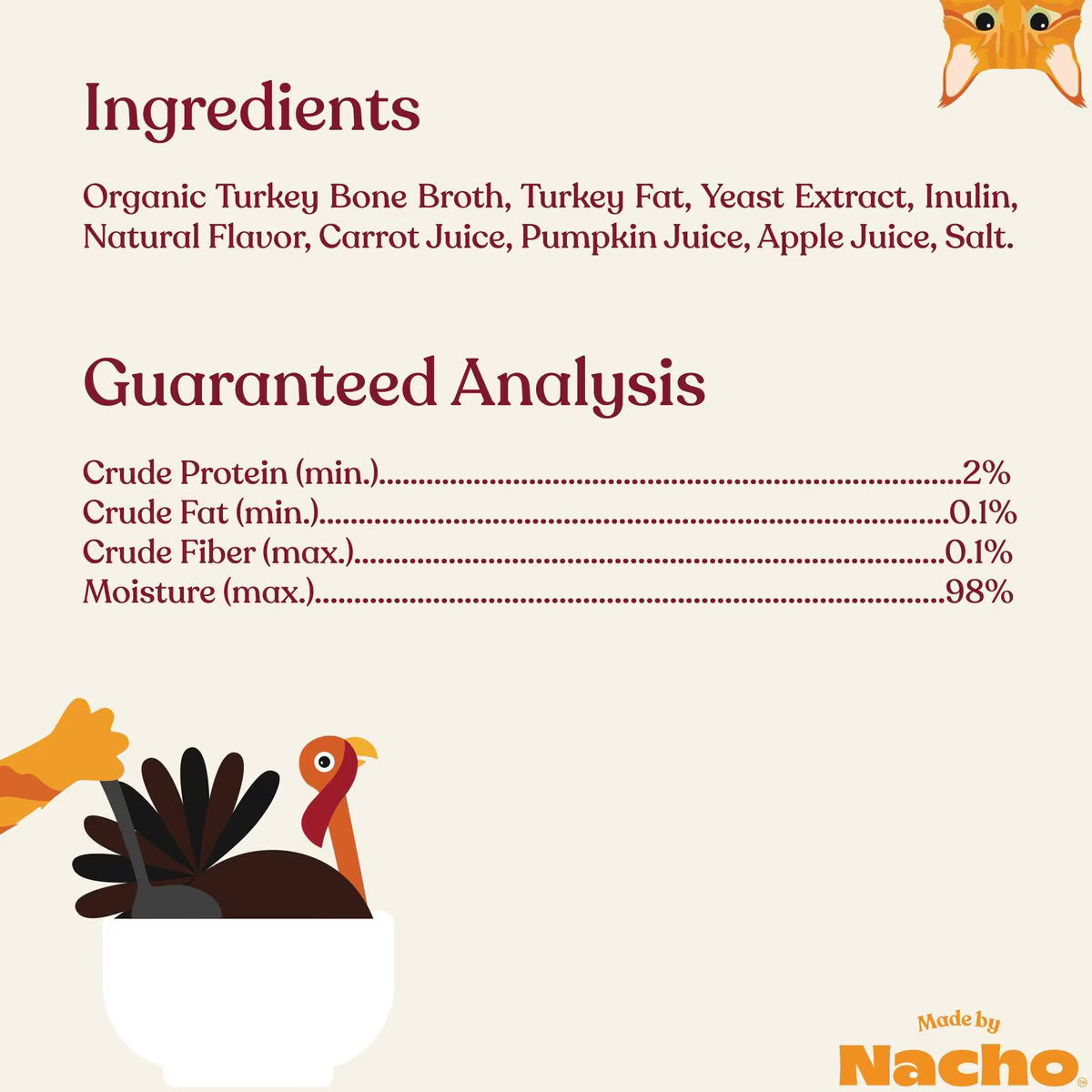 Made by Nacho Turkey Bone Broth Grain- Free Wet Cat Food Topper, 11-oz carton