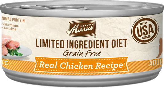 Merrick Limited Ingredient Diet Grain-Free Real Chicken Pate Recipe Canned Cat Food, 5-oz, case of 24