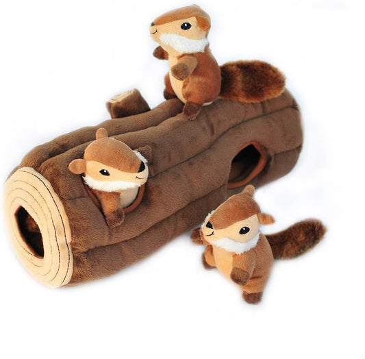 ZippyPaws Burrow Squeaky Hide & Seek Plush Dog Toy, Log & Chipmunks