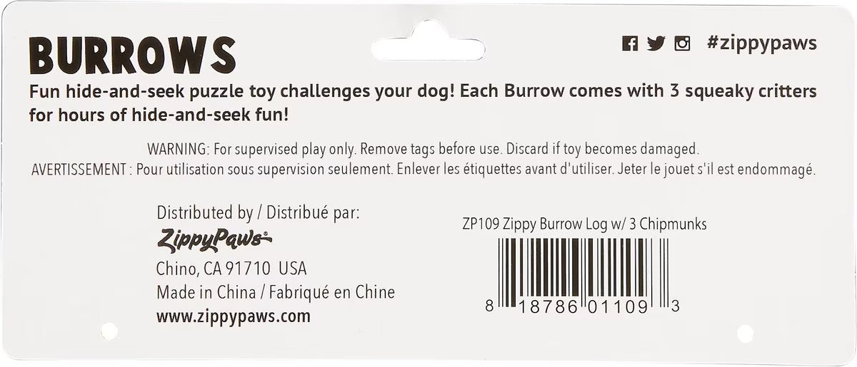 ZippyPaws Burrow Squeaky Hide & Seek Plush Dog Toy, Log & Chipmunks