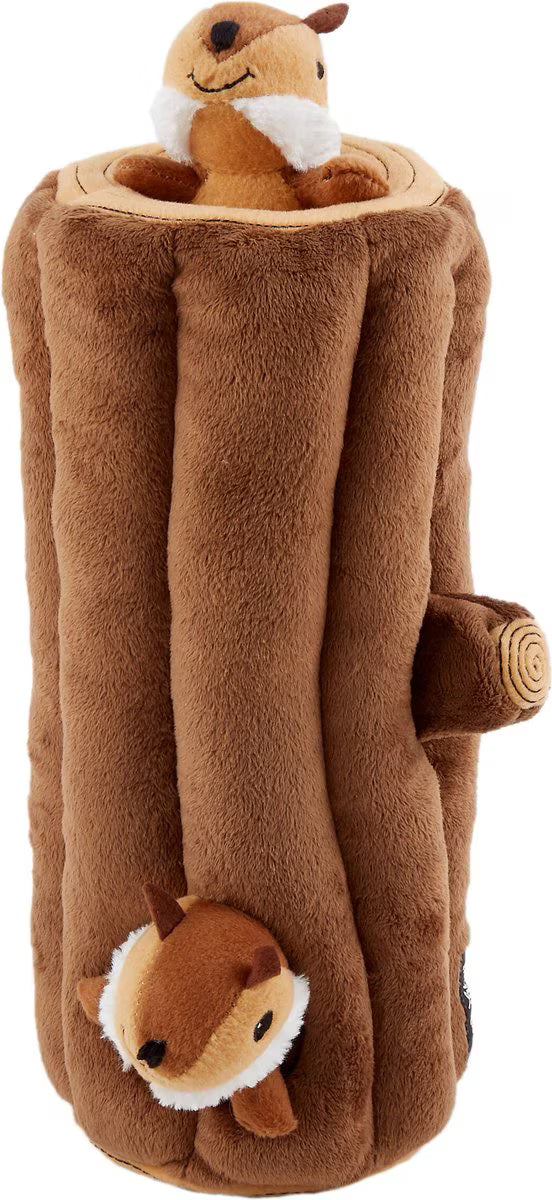 ZippyPaws Burrow Squeaky Hide & Seek Plush Dog Toy, Log & Chipmunks