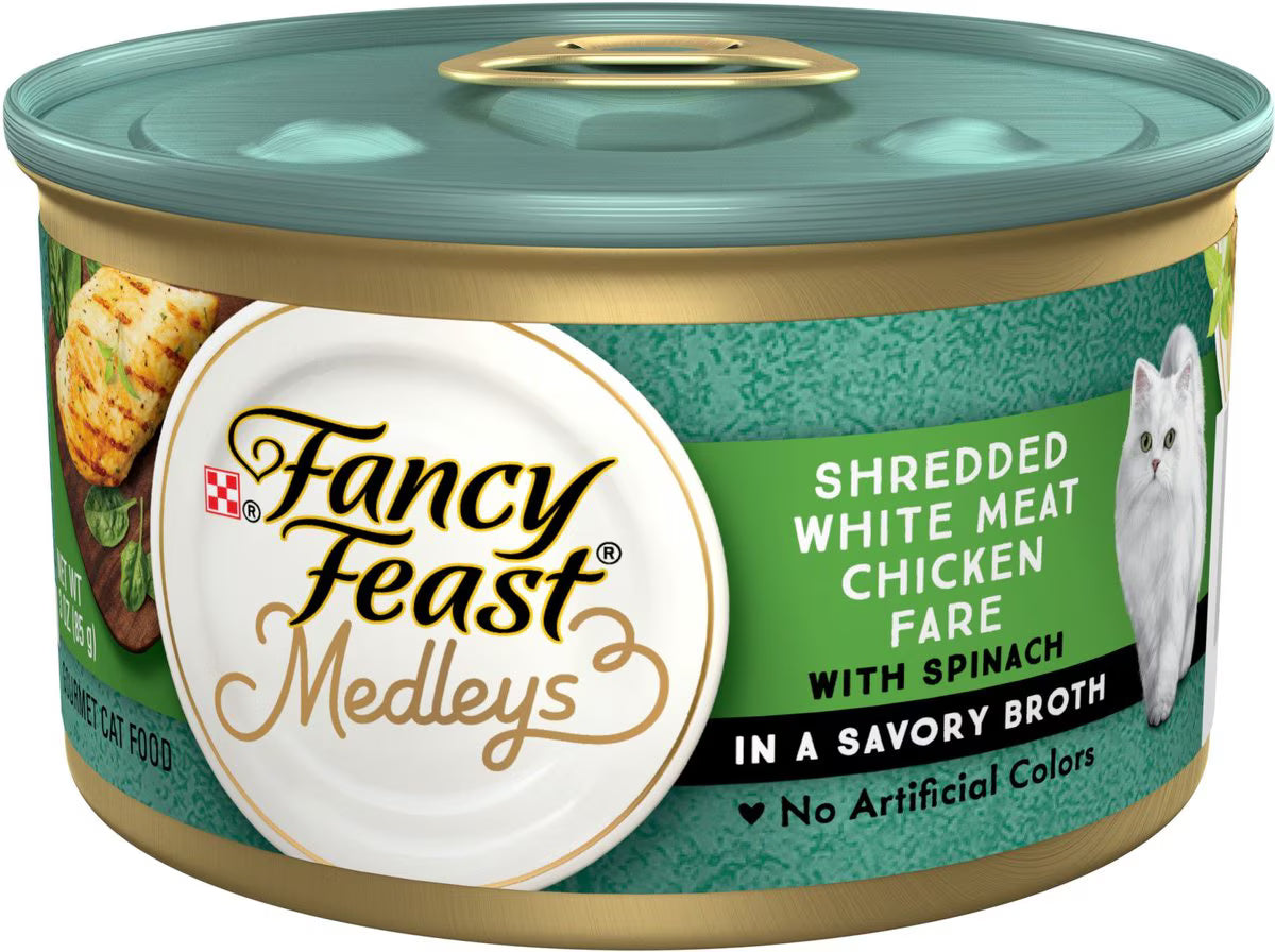 Fancy Feast Medleys Shredded White Meat Chicken Fare Canned Cat Food, 3-oz, case of 24