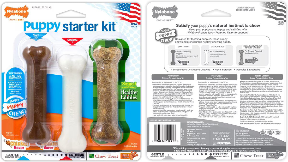 Nylabone Puppy Starter Pack Chew Toys & Treat Variety, Small, 6 count