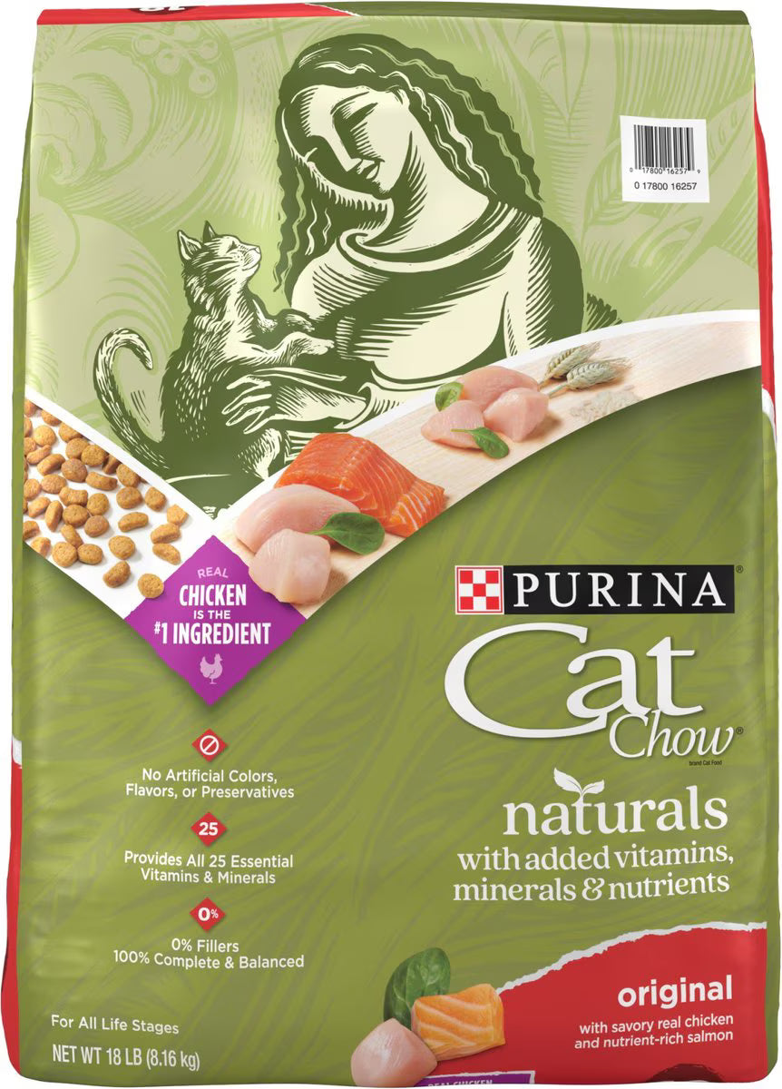 Purina Cat Chow Naturals Original with Added Vitamins, Minerals & Nutrients Dry Cat Food, 18-lb bag