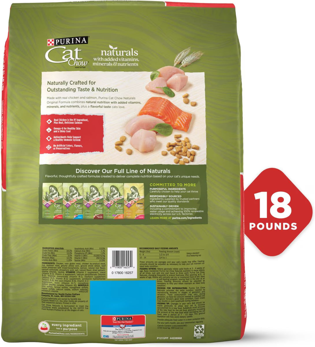 Purina Cat Chow Naturals Original with Added Vitamins, Minerals & Nutrients Dry Cat Food, 18-lb bag