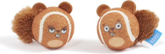 BARK Double Trouble Squirrel Balls Squeaky Plush Dog Toys, Brown, Small