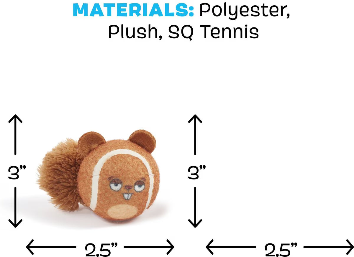 BARK Double Trouble Squirrel Balls Squeaky Plush Dog Toys, Brown, Small