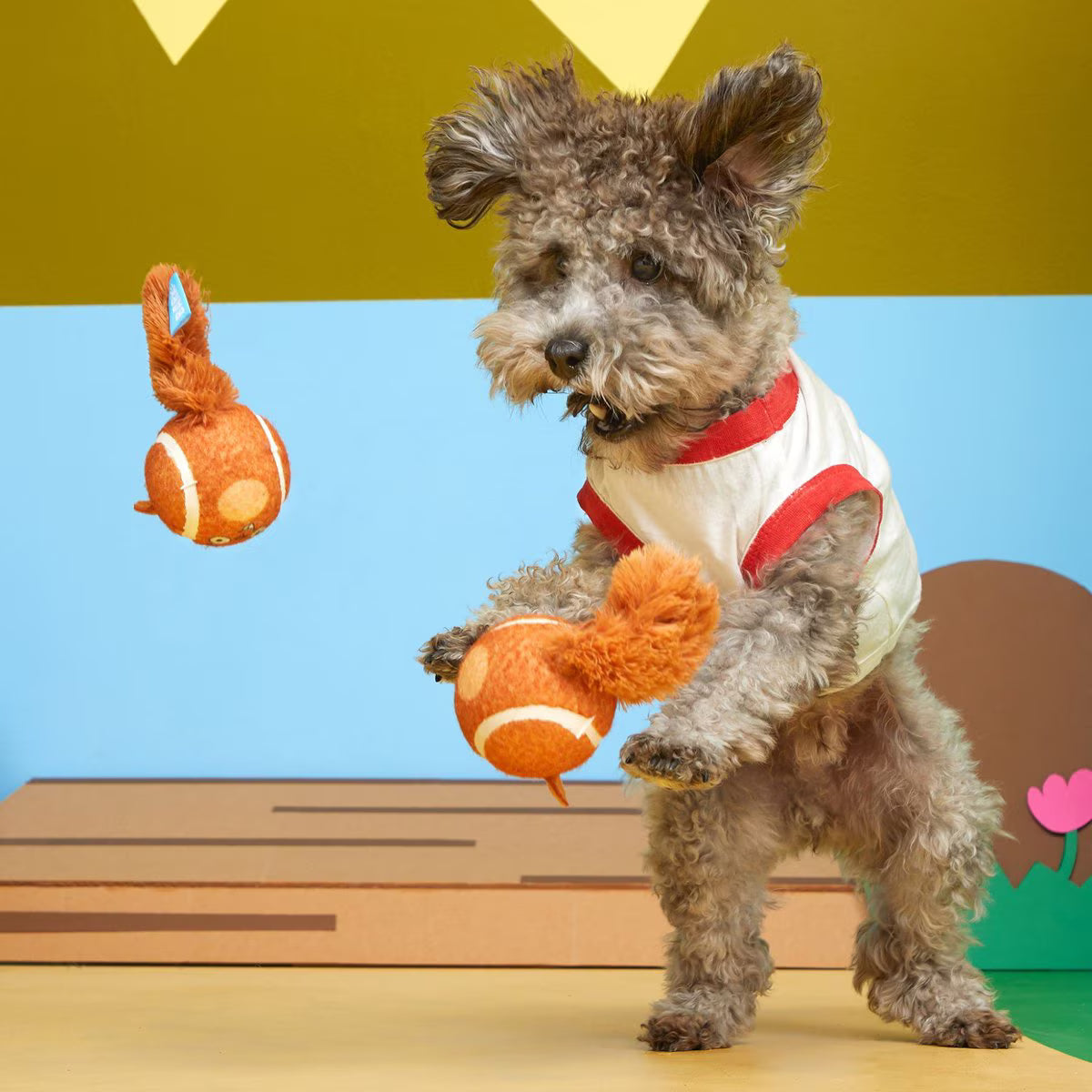BARK Double Trouble Squirrel Balls Squeaky Plush Dog Toys, Brown, Small