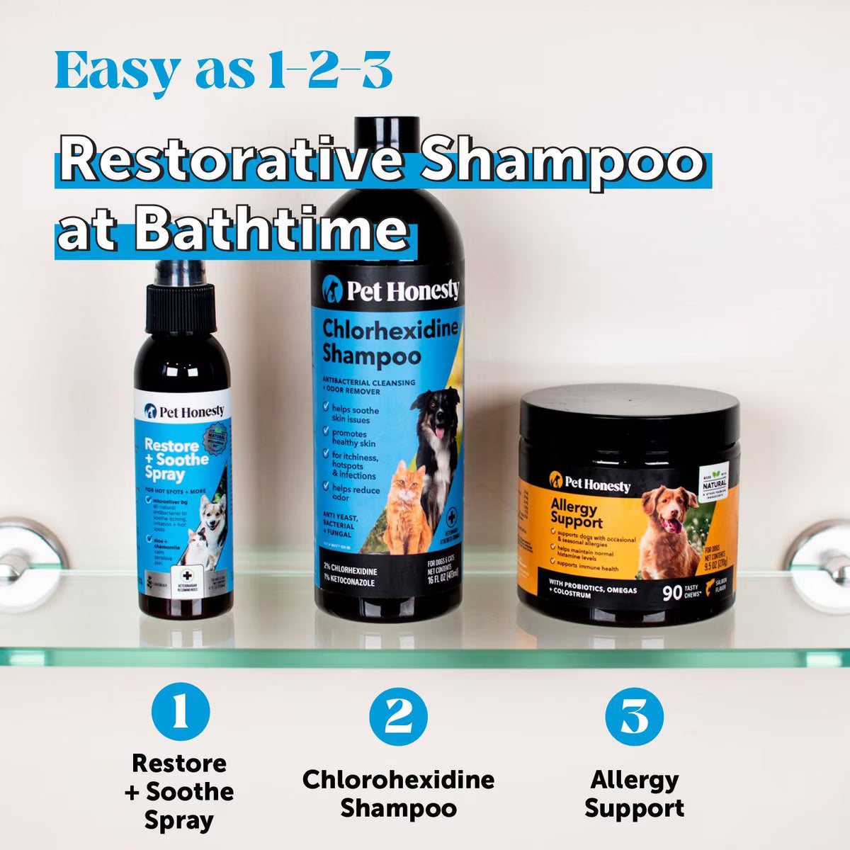 Pet Honesty Chlorhexidine Antibacterial Itchy Skin, Allergy Relief & Sensitive Skin Dog Shampoo
